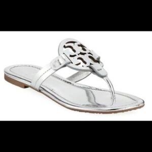 Tory Burch Mirror Silver Miller Sandals Size:11